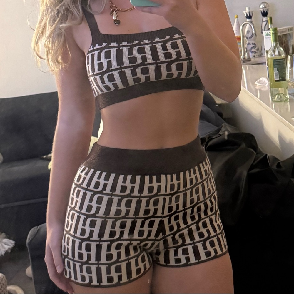 Peppermayo Top & Shorts Matching Set - Brown/Beige